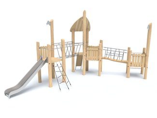 Set cu trei turnuri cu podeț din salcâm pentru loc de joacă - BGL-8175 imagine principala