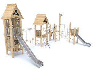 Set multiturn cu tobogan din salcâm pentru loc de joacă - BGL-8178