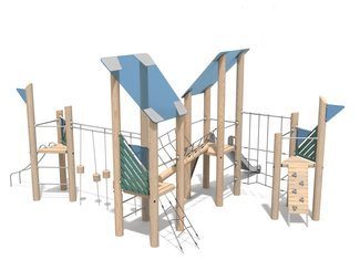 Set de joacă cu patru turnuri din lemn de salcâm cu tobogane pentru loc de joacă - BGL-8364 imagine principala