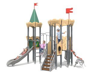 Castel cu două turnuri pentru loc de joacă cu tobogan și panou de cățărare - BGL-8606 imagine principala