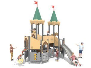Castel cu două turnuri pentru loc de joacă cu tobogan - BGL-8608