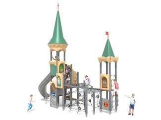 Castel cu două turnuri pentru loc de joacă cu tobogan și structură de frânghii - BGL-8610 imagine principala