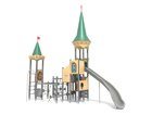 Castel cu două turnuri pentru loc de joacă cu tobogan și structură de frânghii - BGL-8610 imagine 2