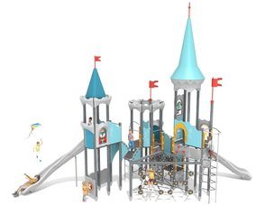 Castel cu trei turnuri pentru loc de joacă cu tobogane și structură de frânghii - BGL-8616